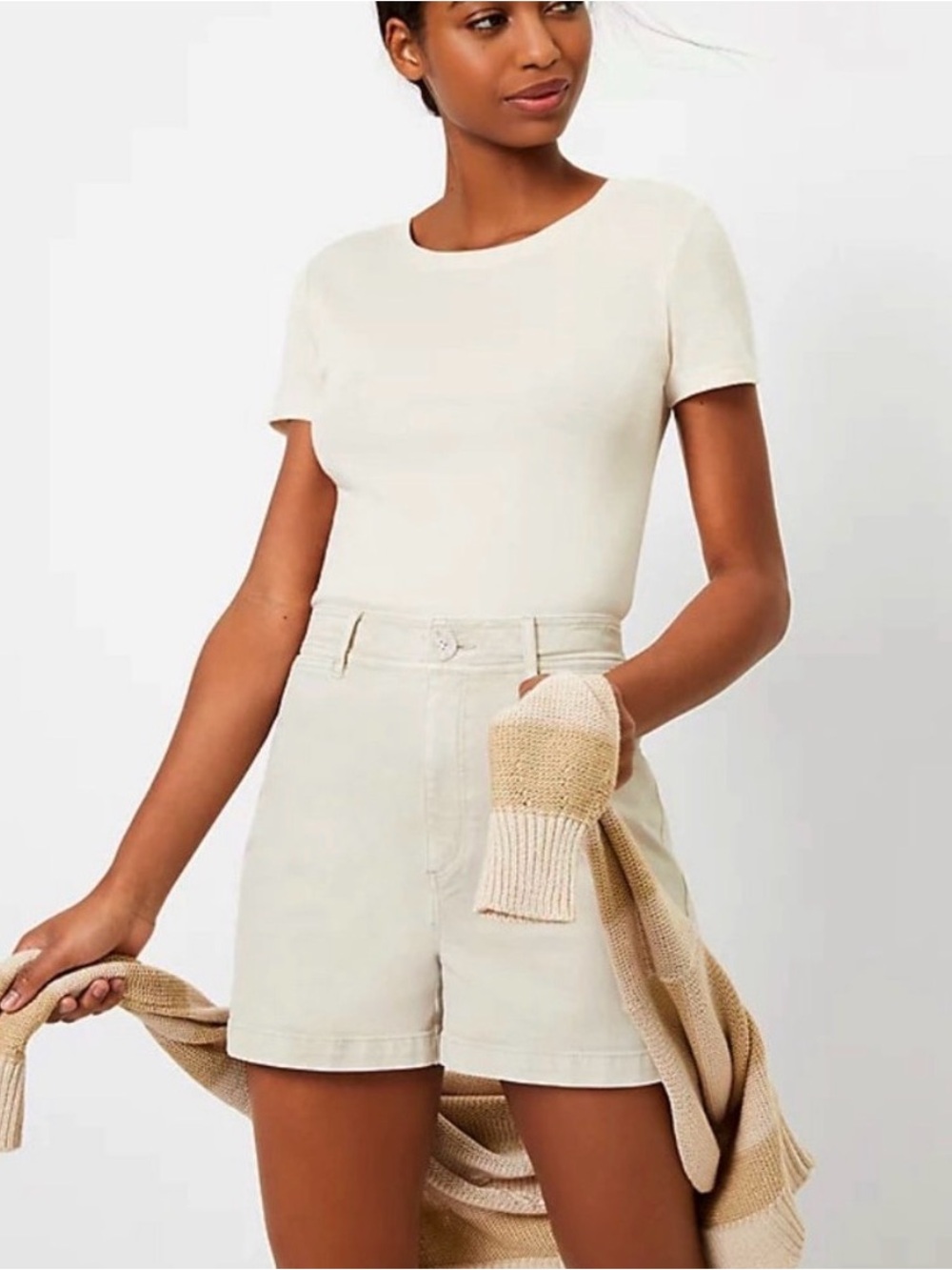 LOFT High Waist Denim Shorts - 24/00 - Beige